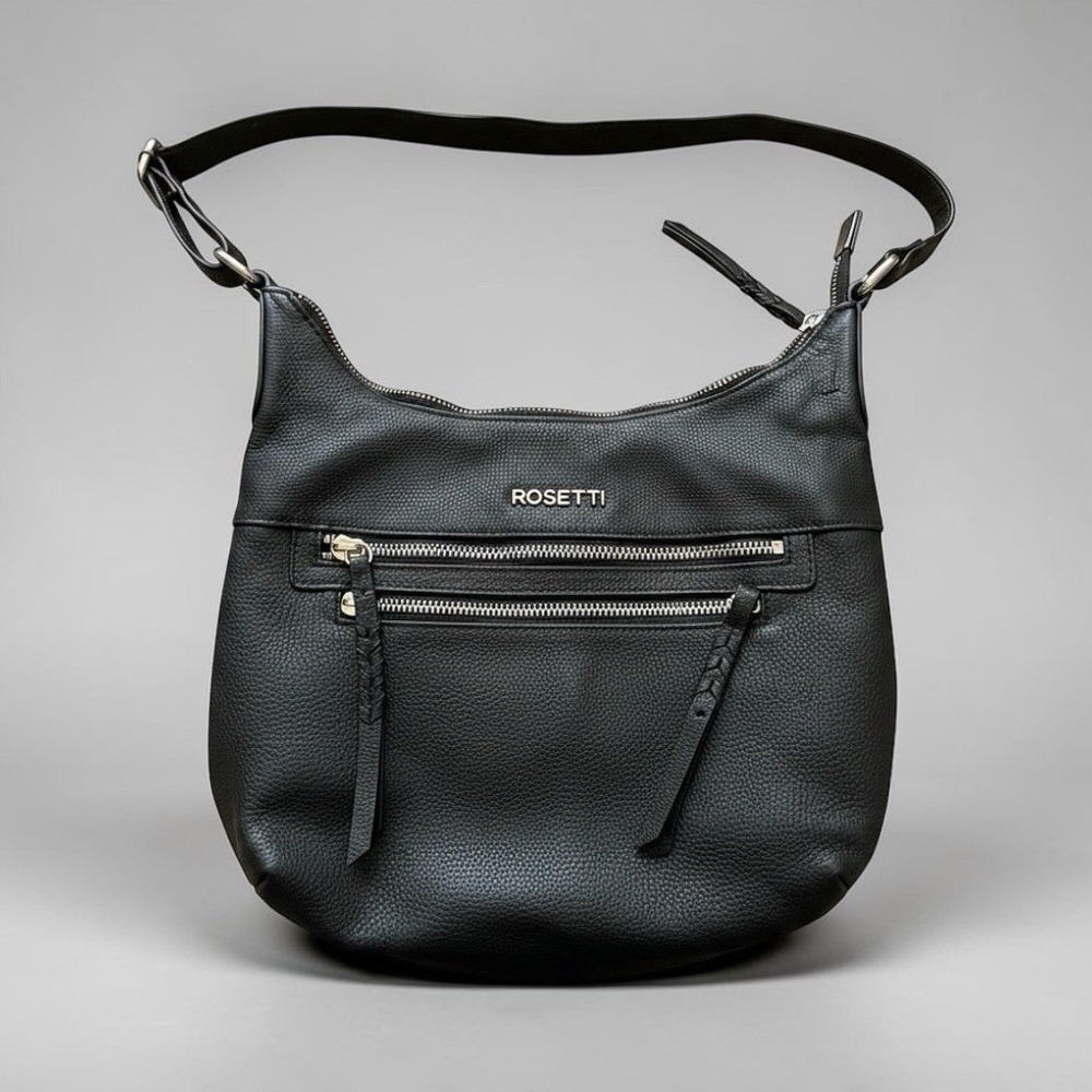 Rosetti Black Pebbled Shoulder Bag Medium Zip Closure Inner/Outer Pockets Strap